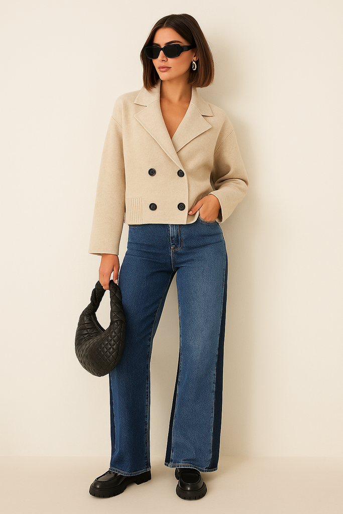 Doppelreihige Strickjacke Damen Beige im Trendlook 2025