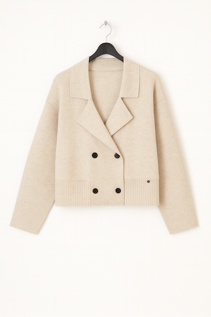 Double-Breasted Cardigan Damen Beige mit Knopfverschluss