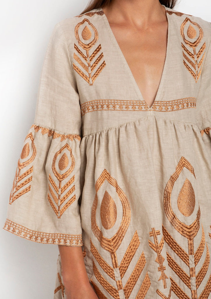 GREEK ARCHAIC KORI Linen Feather Dress SALE