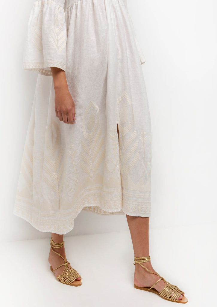 GREEK ARCHAIC KORI Linen Feather Dress SALE