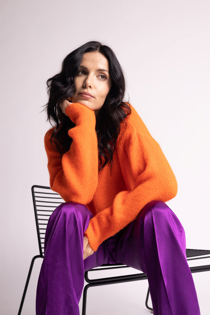 Alpaka Pullover Rundhals orange