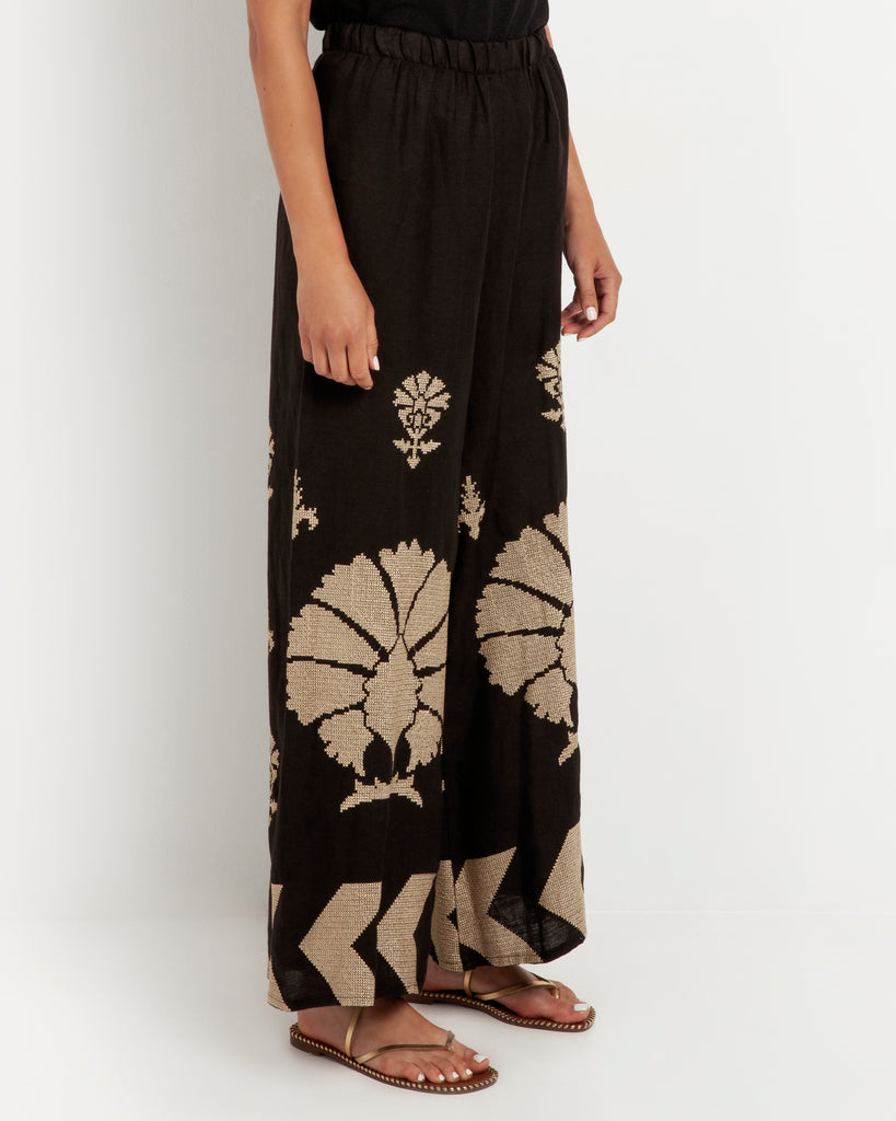 Greek Archaic Kori Leinenhose Charcoal Gold